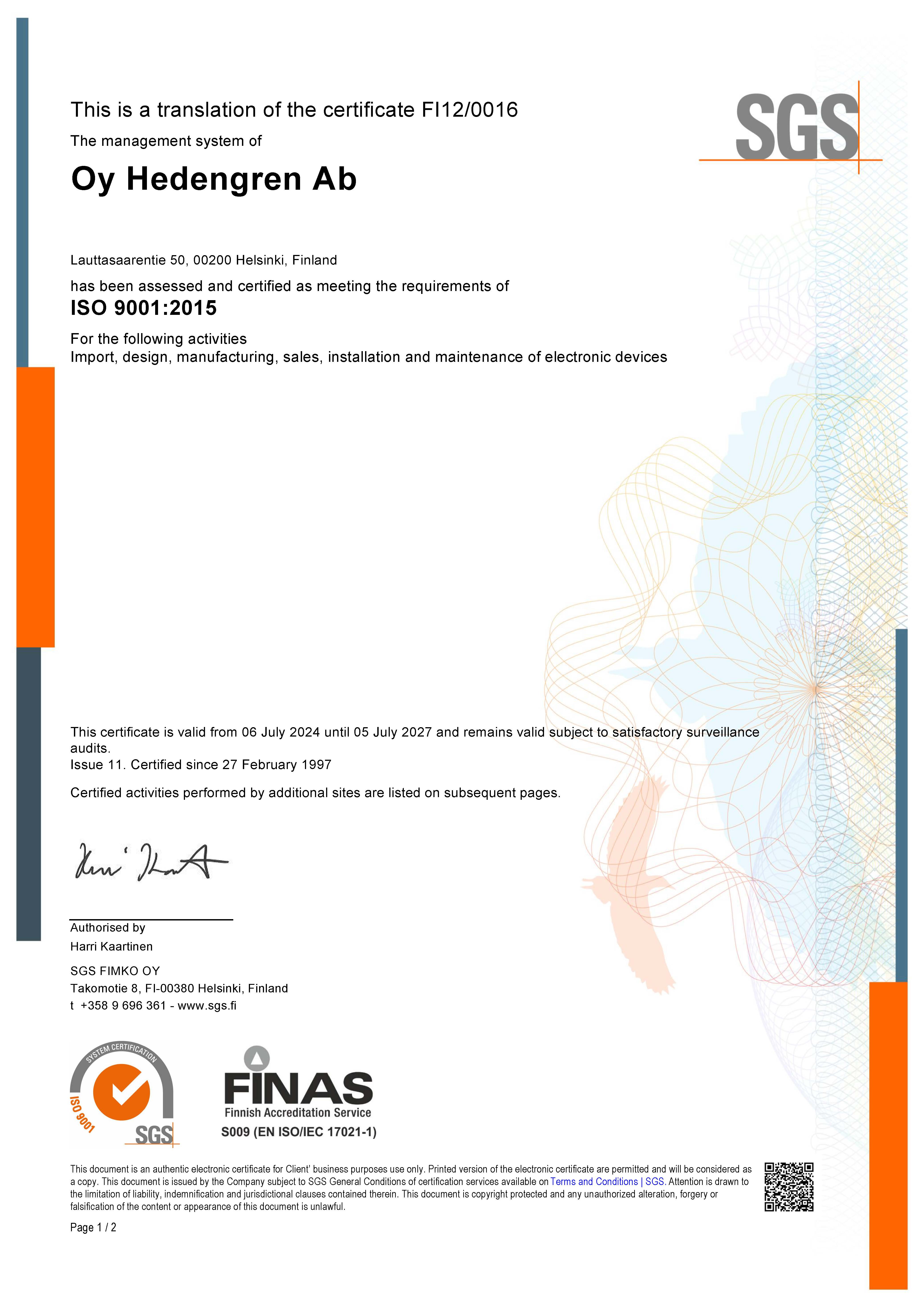 ISO9001 certificate